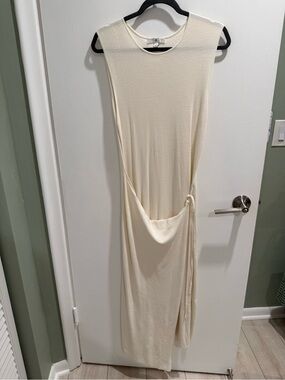 Banana Republic Cream Sleeveless Maxi with Draped Pocket and Side Tie